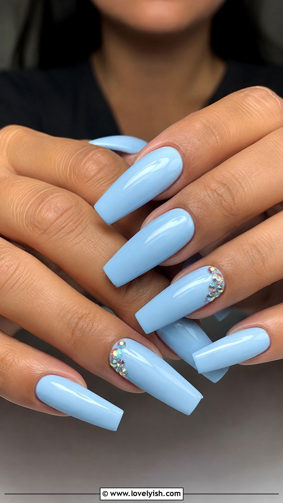 Baby Blue Nails With Rhinestones - 50 baby blue nails - 50 baby blue nails