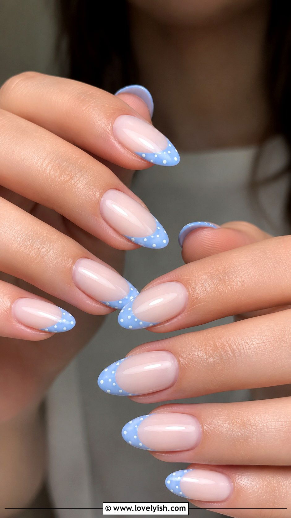 Baby Blue Polka Dot French Tips - 50 baby shower nails - 50 baby shower nails