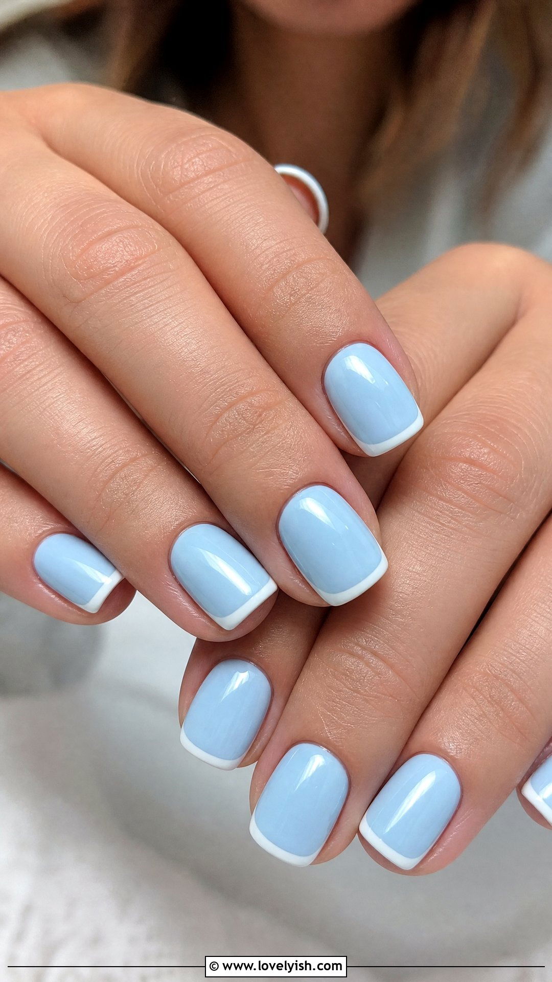 Baby Blue Short Nails With White French Tip - 50 classy short nail designs - 50 classy short nail designs