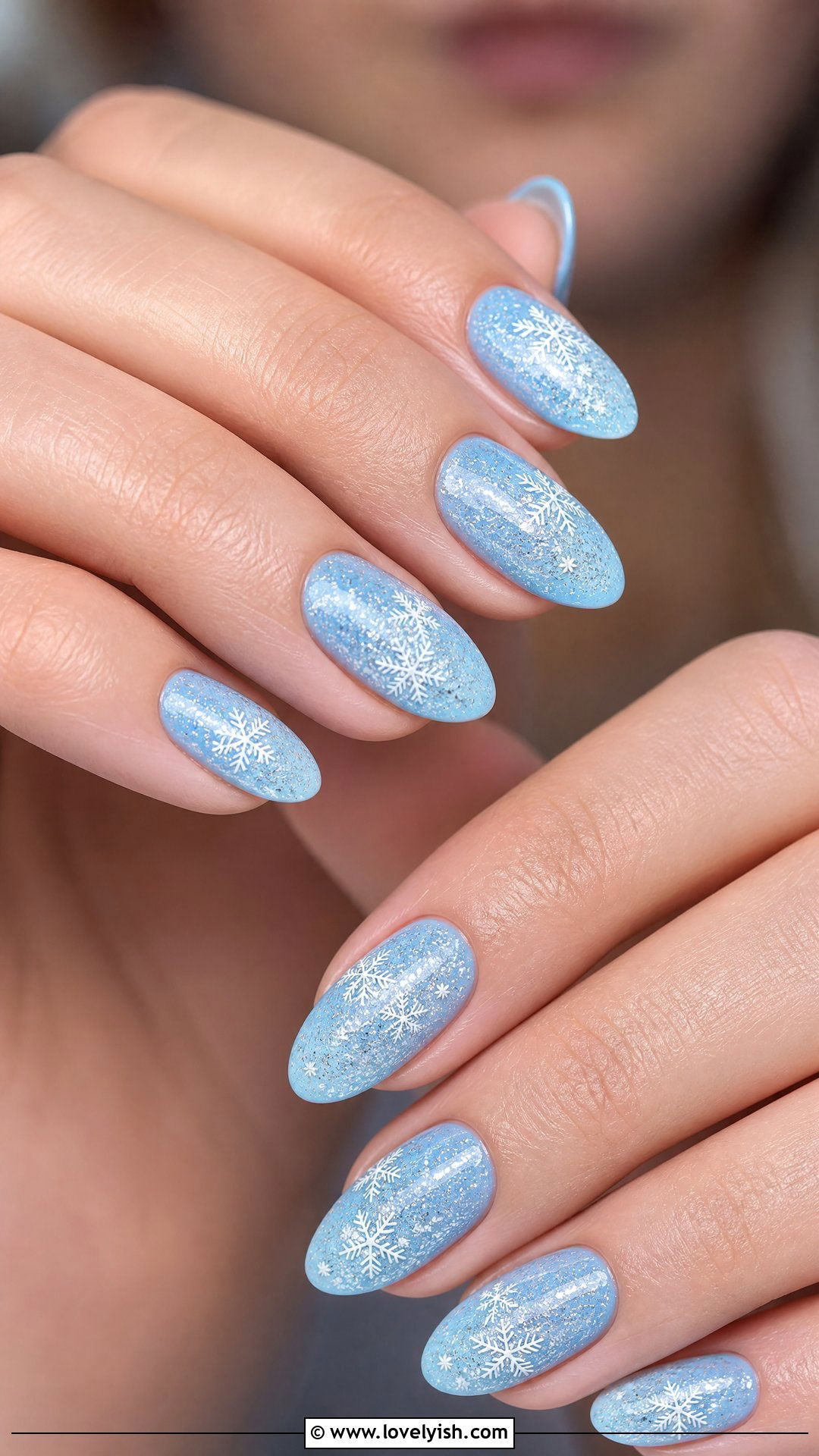 Baby Blue Snowflake Glitter Nails - 50 sparkly nails - 50 sparkly nails
