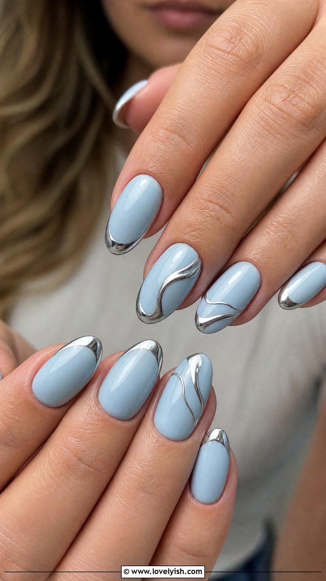 Baby Blue and Silver Chrome Nails - 50 silver chrome nails - 50 silver chrome nails