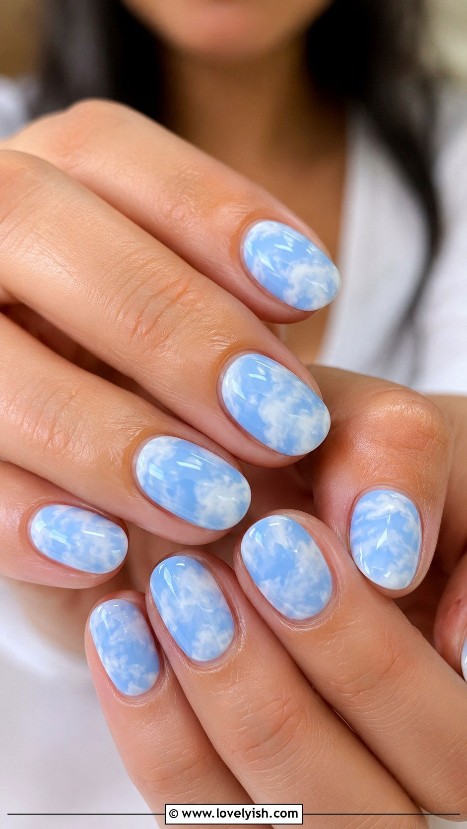 Baby Blue and White Cloud Swirl Nails - 50 swirl nails - 50 swirl nails