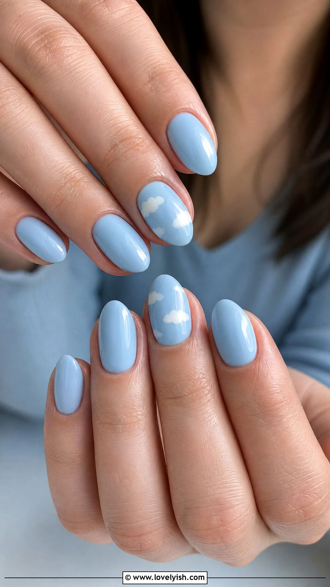 Baby Blue with White Cloud Nails - 50 cute spring nail designs - 50 cute spring nail designs