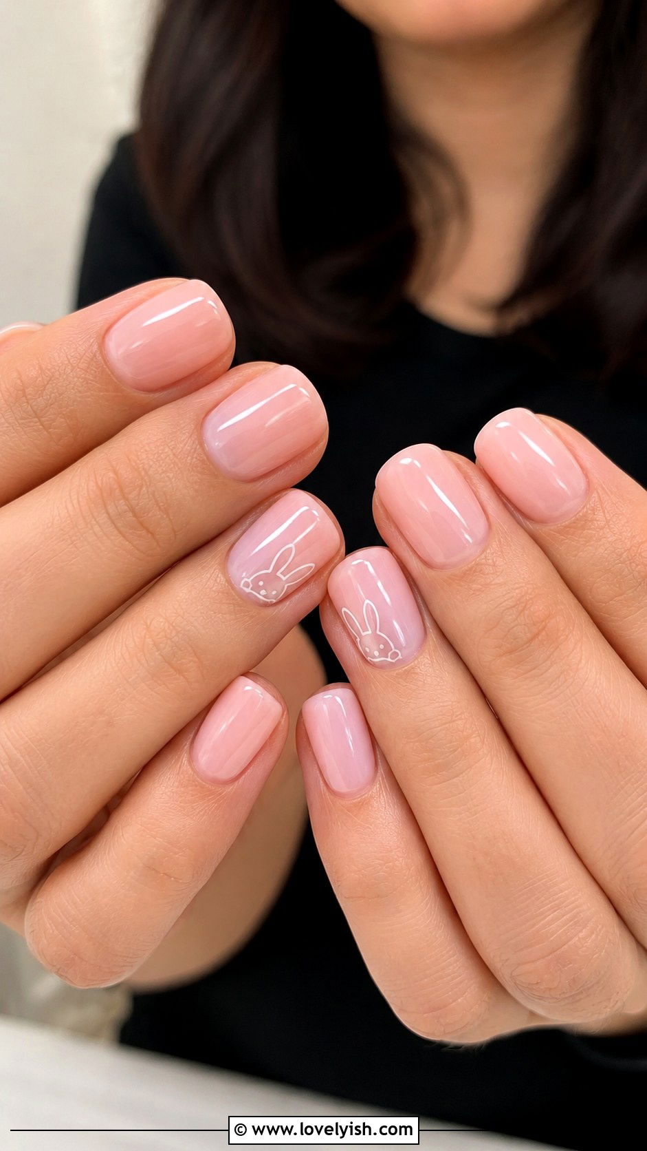 Baby Pink Bunny Accent Nails - 25 easter nails design ideas - 25 easter nails design ideas