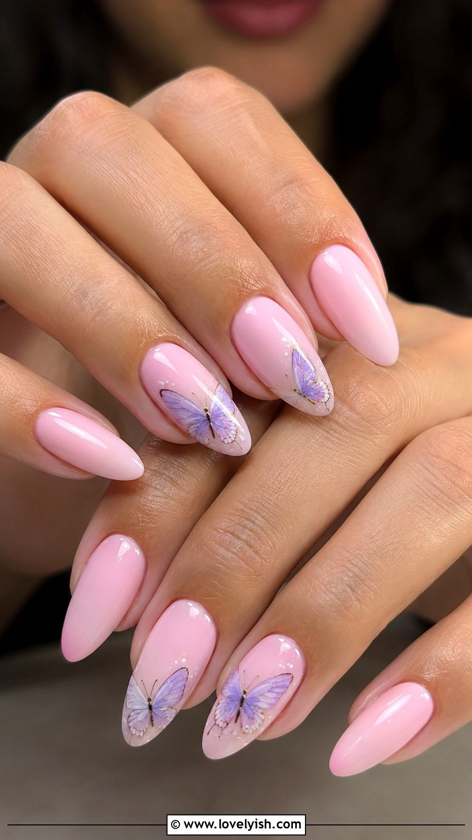 Baby Pink Butterfly Nails - 42 spring nail ideas - 42 spring nail ideas