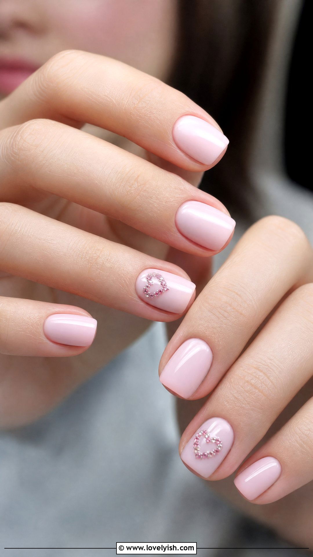 Baby Pink Diamond Heart Nails - 50 diamond nails - 50 diamond nails