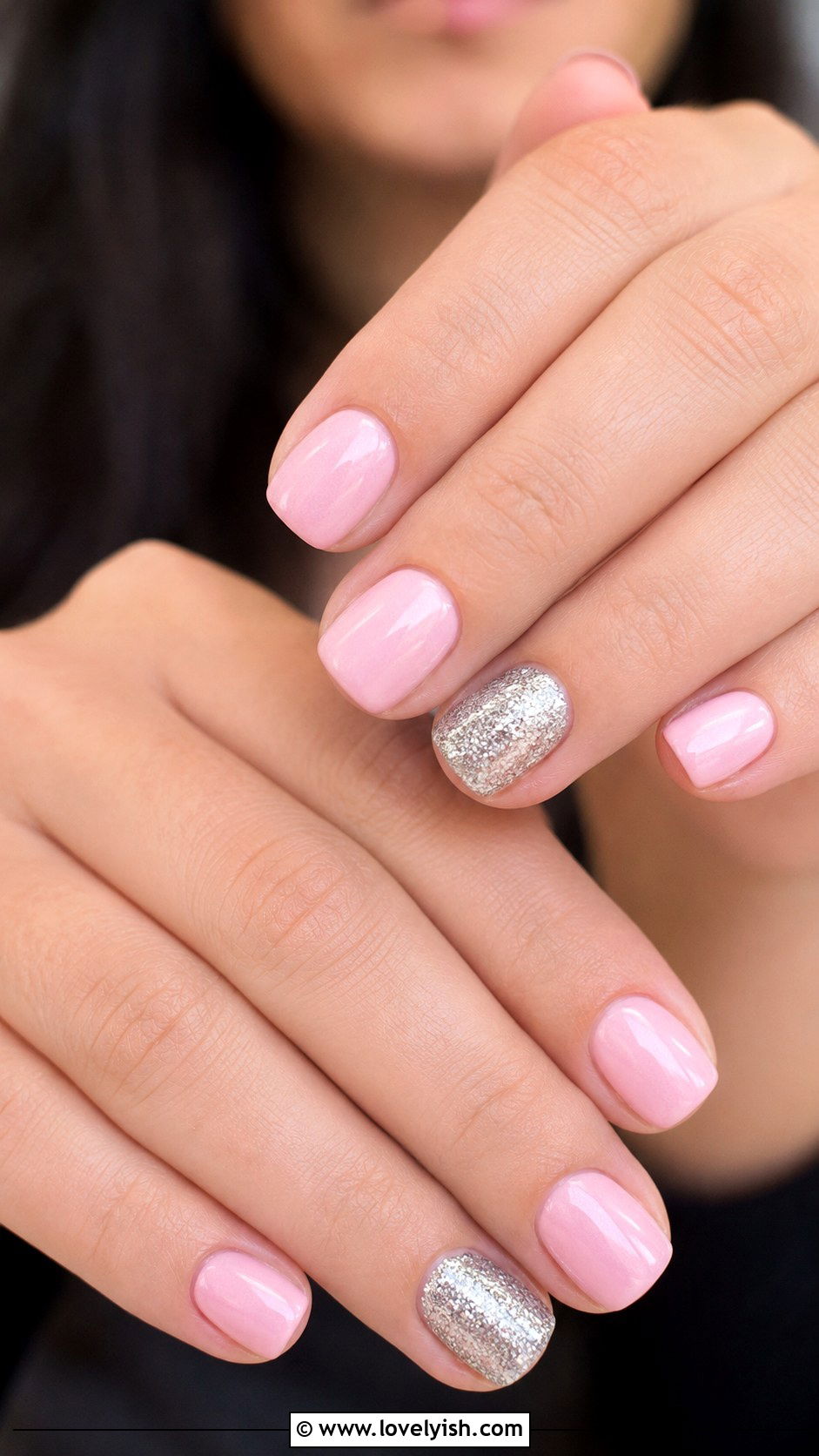 Baby Pink Glitter Accent Nails - 50 glitter nails - 50 glitter nails