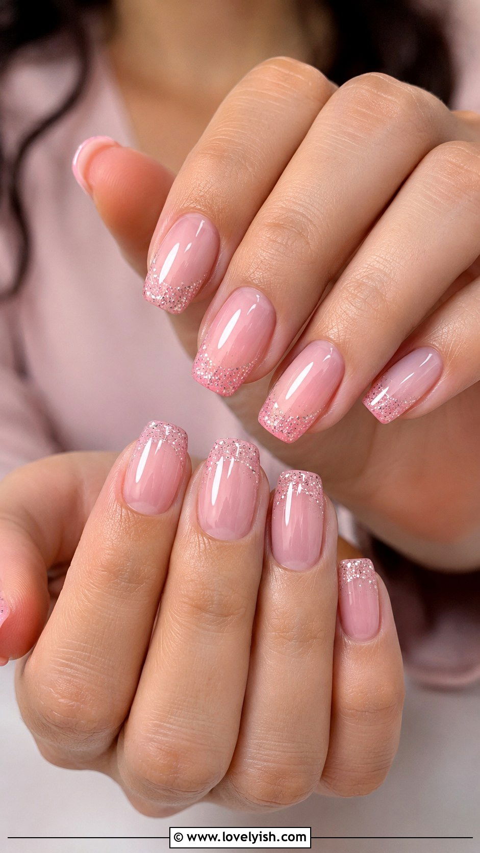 Baby Pink Glitter French Nails - 25 glitter nail designs - 25 glitter nail designs