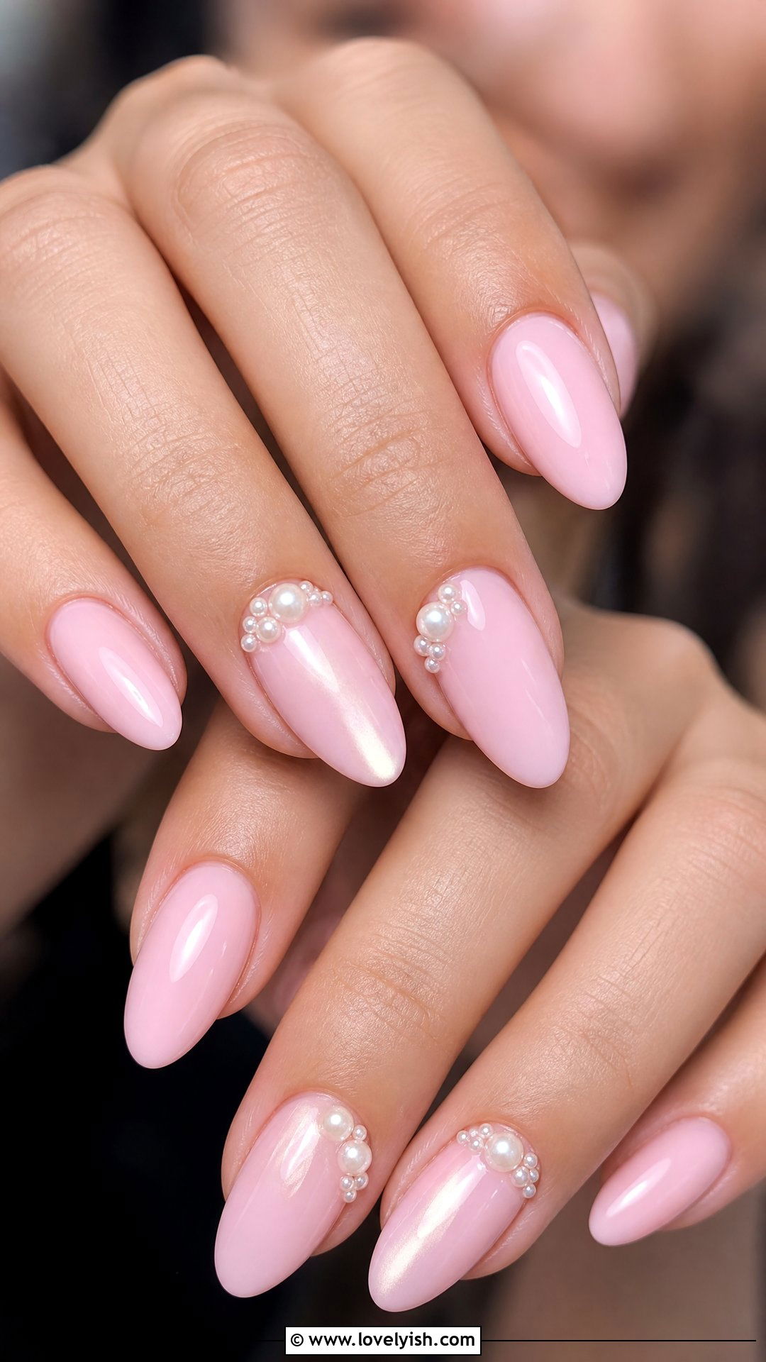 Baby Pink Pearl Accent Nails - 50 cute spring nail designs - 50 cute spring nail designs