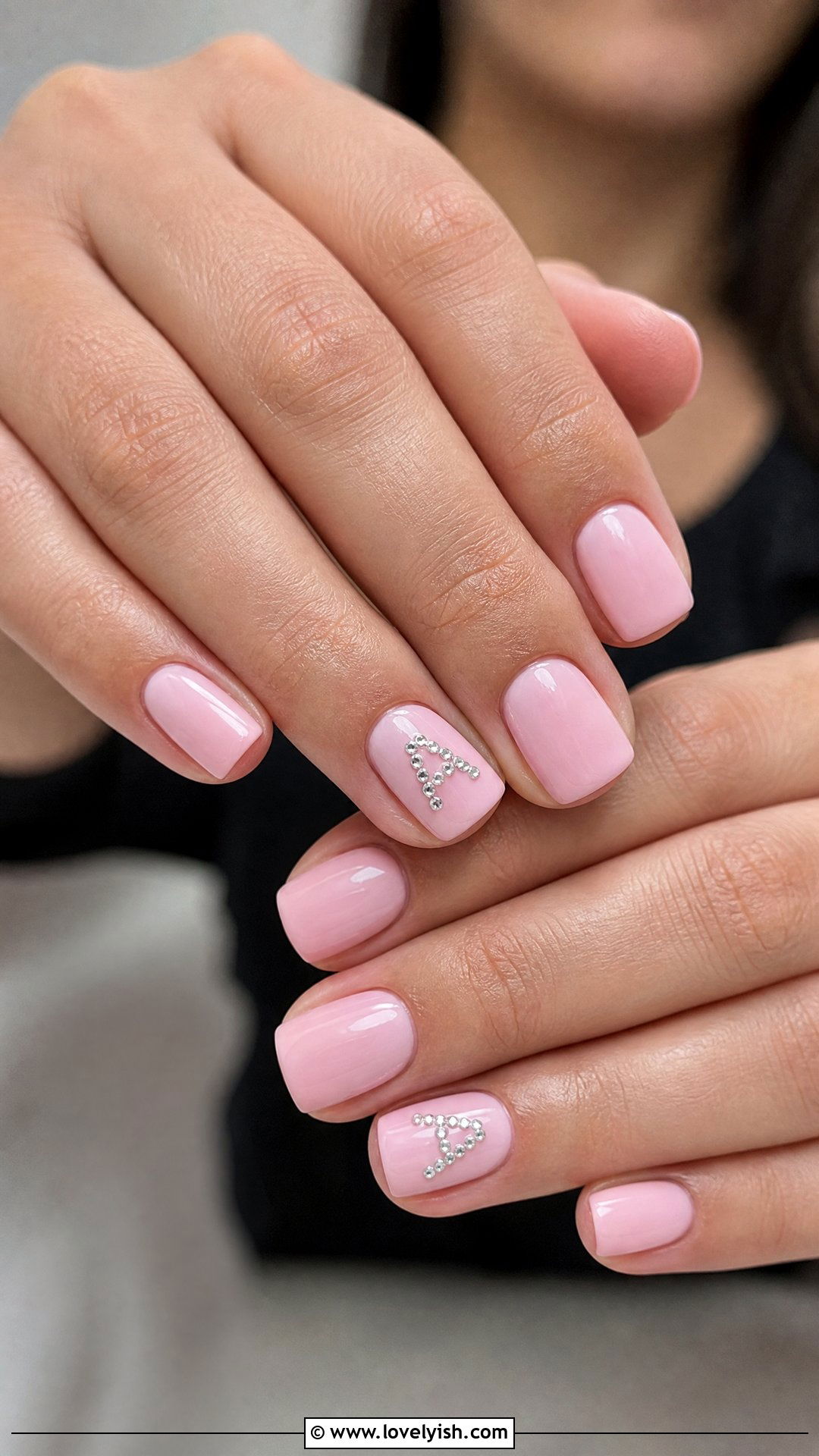 Baby Pink Square Nails With Rhinestone Initial - 29 nail designs with rhinestones - 29 nail designs with rhinestones