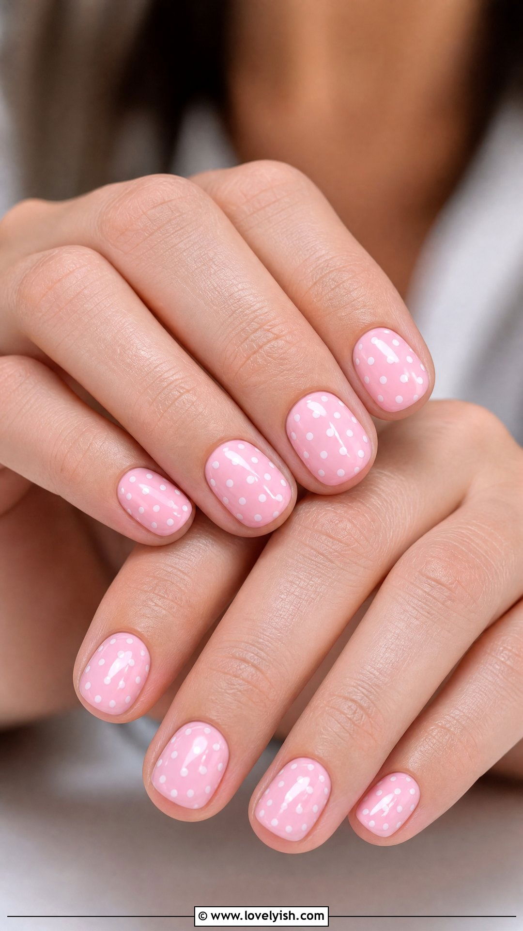 Baby Pink With White Polka Dots - 41 nail design simple - 41 nail design simple