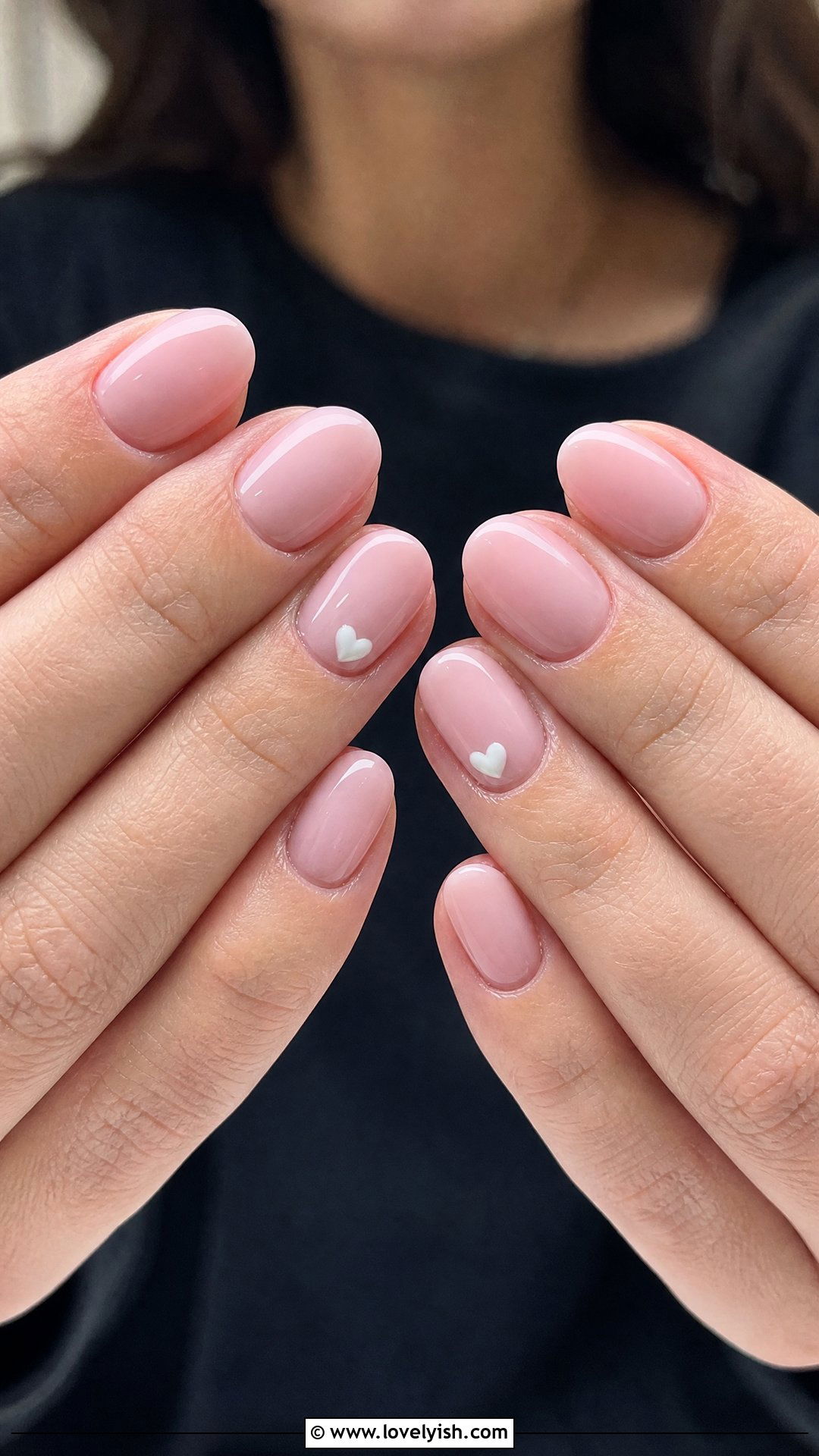 Baby Pink with Heart Accents - 50 classy spring nail designs - 50 classy spring nail designs