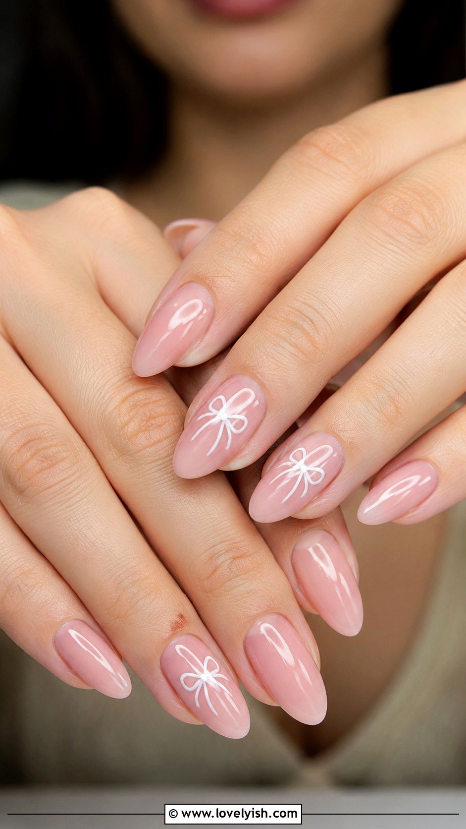 Ballet Pink Bow Almond Nails - 50 almond nails - 50 almond nails