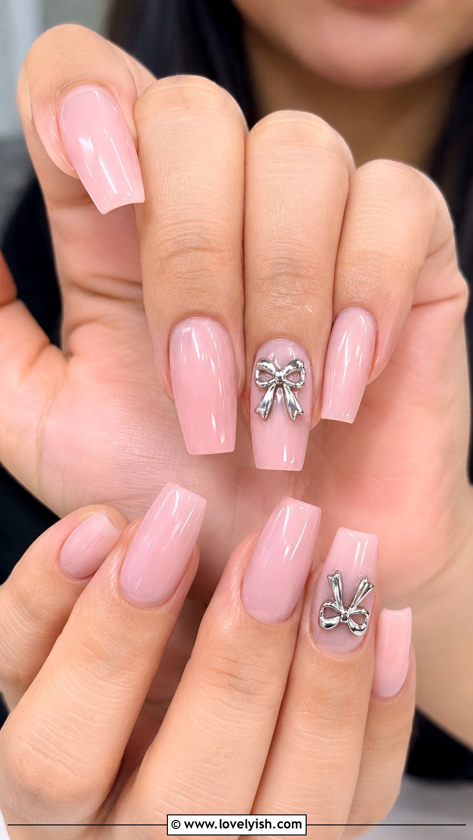 Ballet Pink with Silver Bow - 50 balletcore nails - 50 balletcore nails