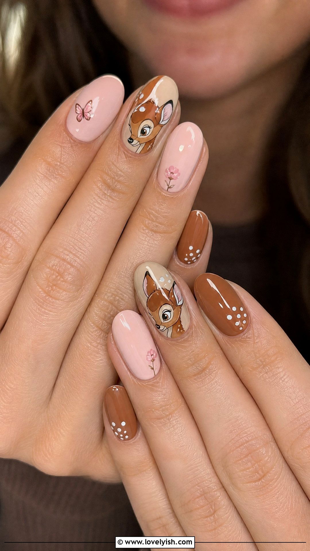 Bambi Forest Brown Nails - 50 disney nail designs - 50 disney nail designs