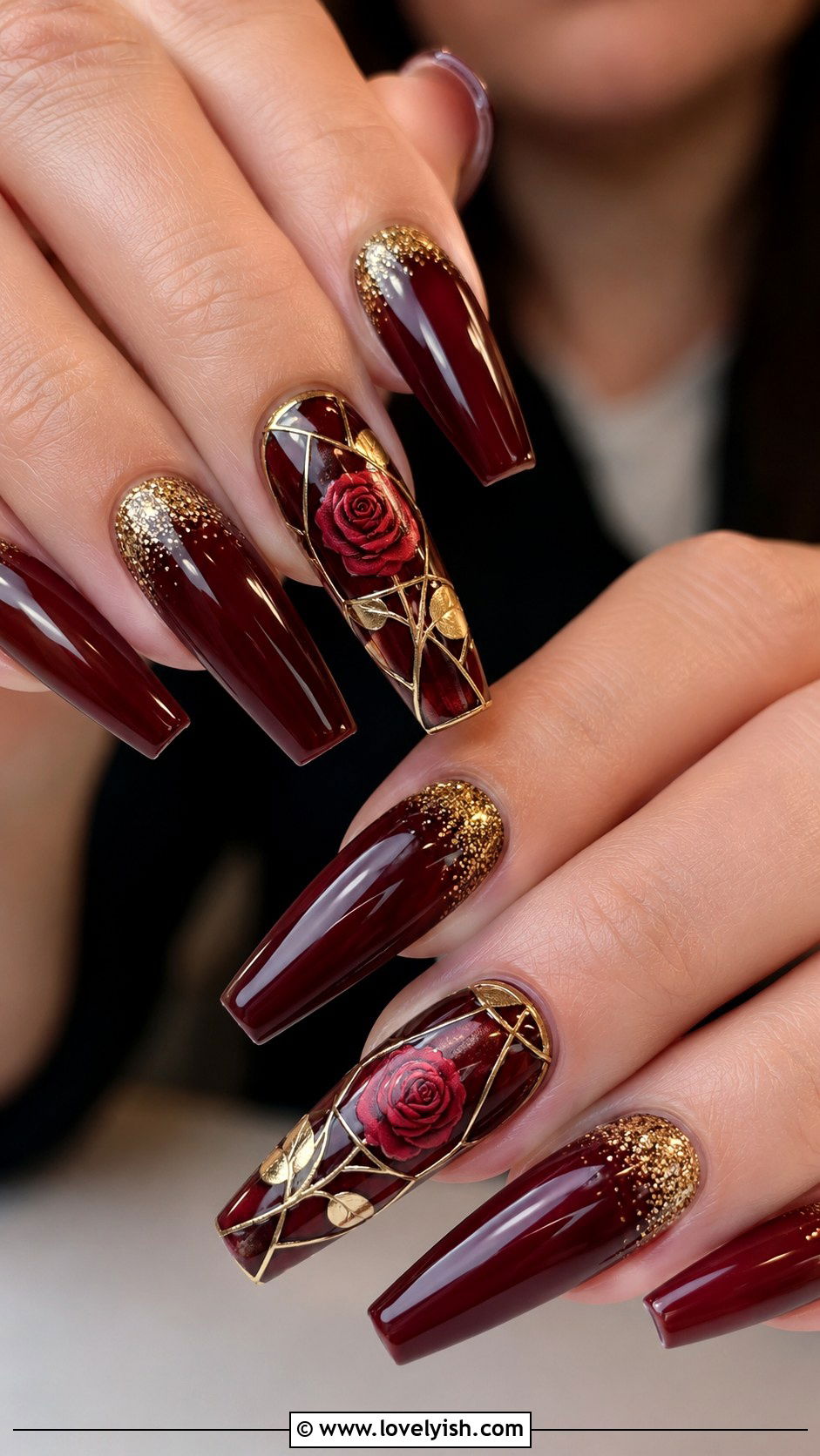 Beauty and the Beast Enchanted Rose Nails - 25 disney nail art ideas - 25 disney nail art ideas