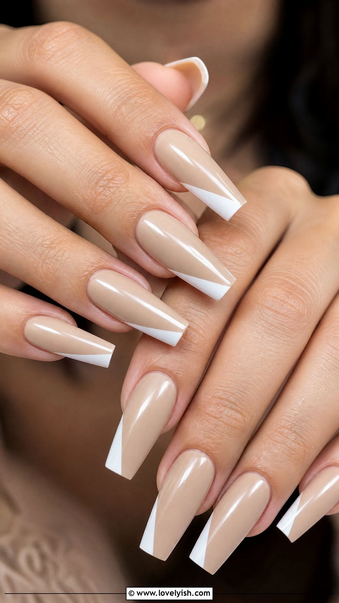Beige Nails with Diagonal Tip - 33 minimalist nail designs - 33 minimalist nail designs