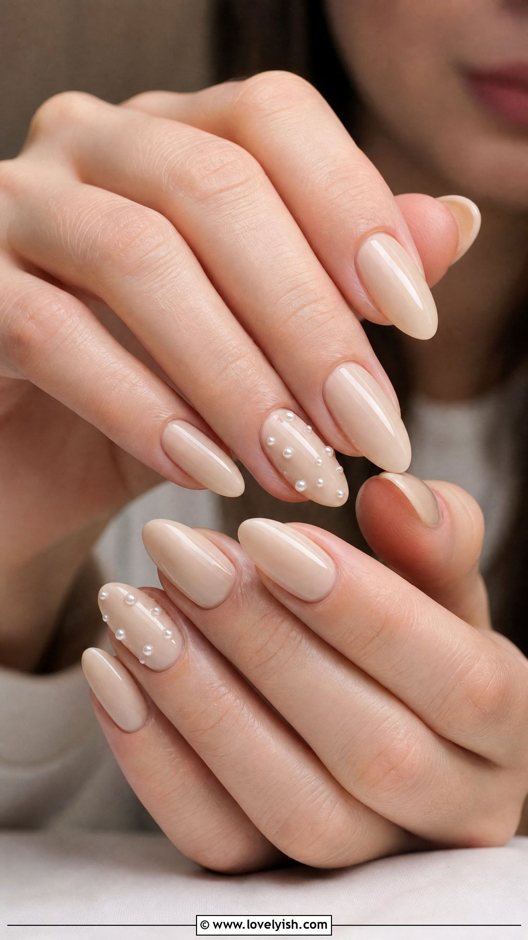 Beige Pearl Almond Nails - 50 pearl nails - 50 pearl nails
