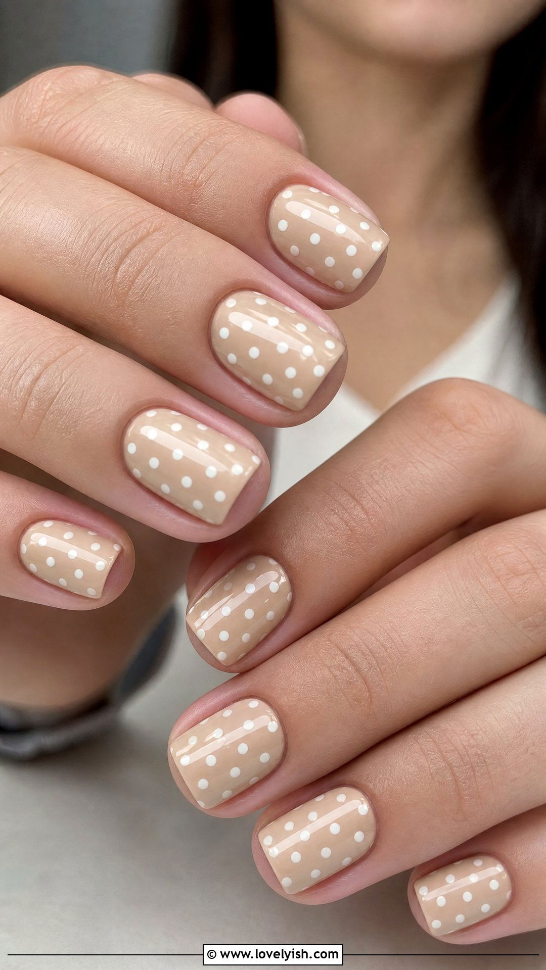 Beige Polka Dot Nails - 50 simple nail art - 50 simple nail art