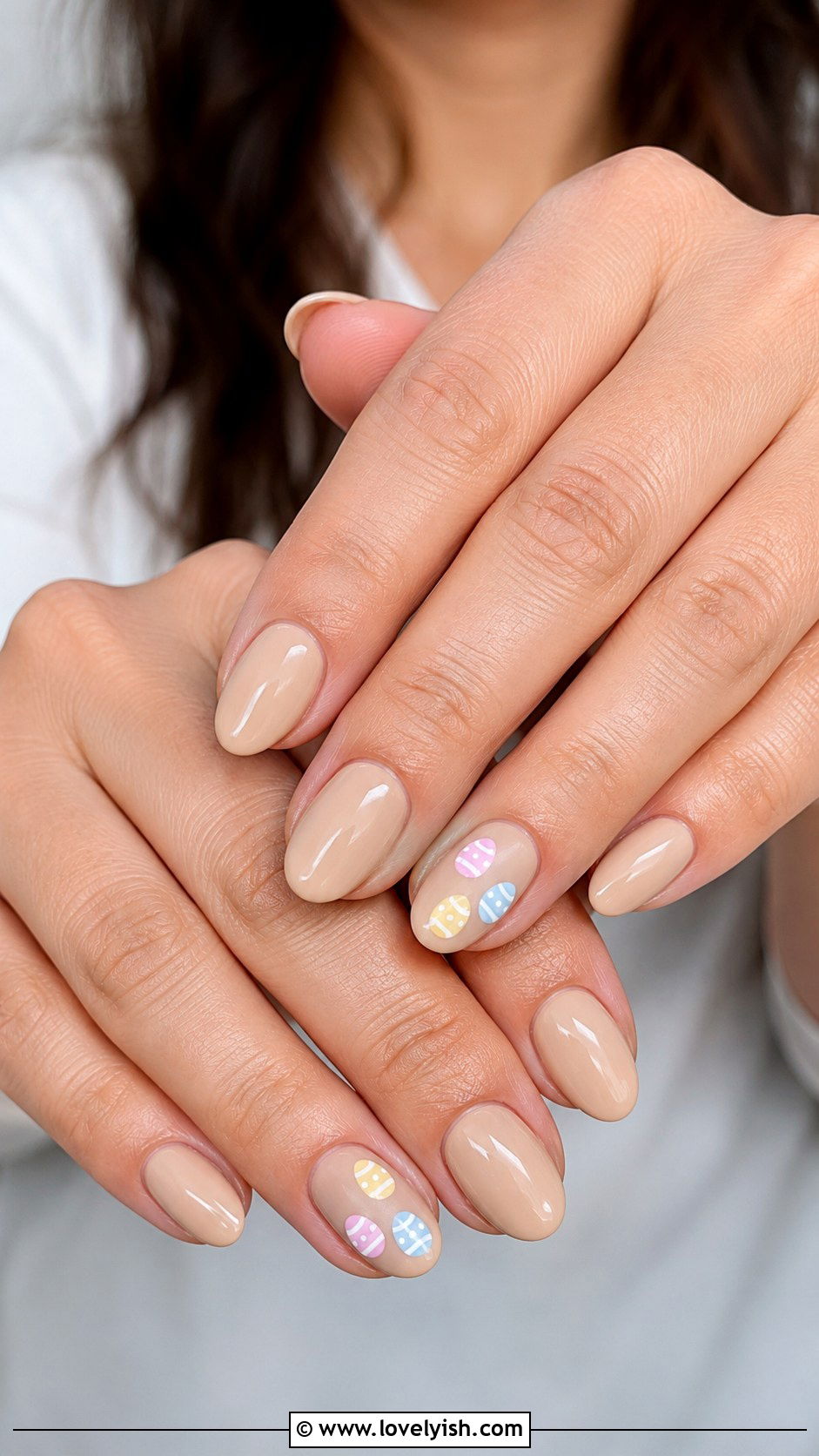 Beige With Mini Egg Accents - 25 easter nails design ideas - 25 easter nails design ideas