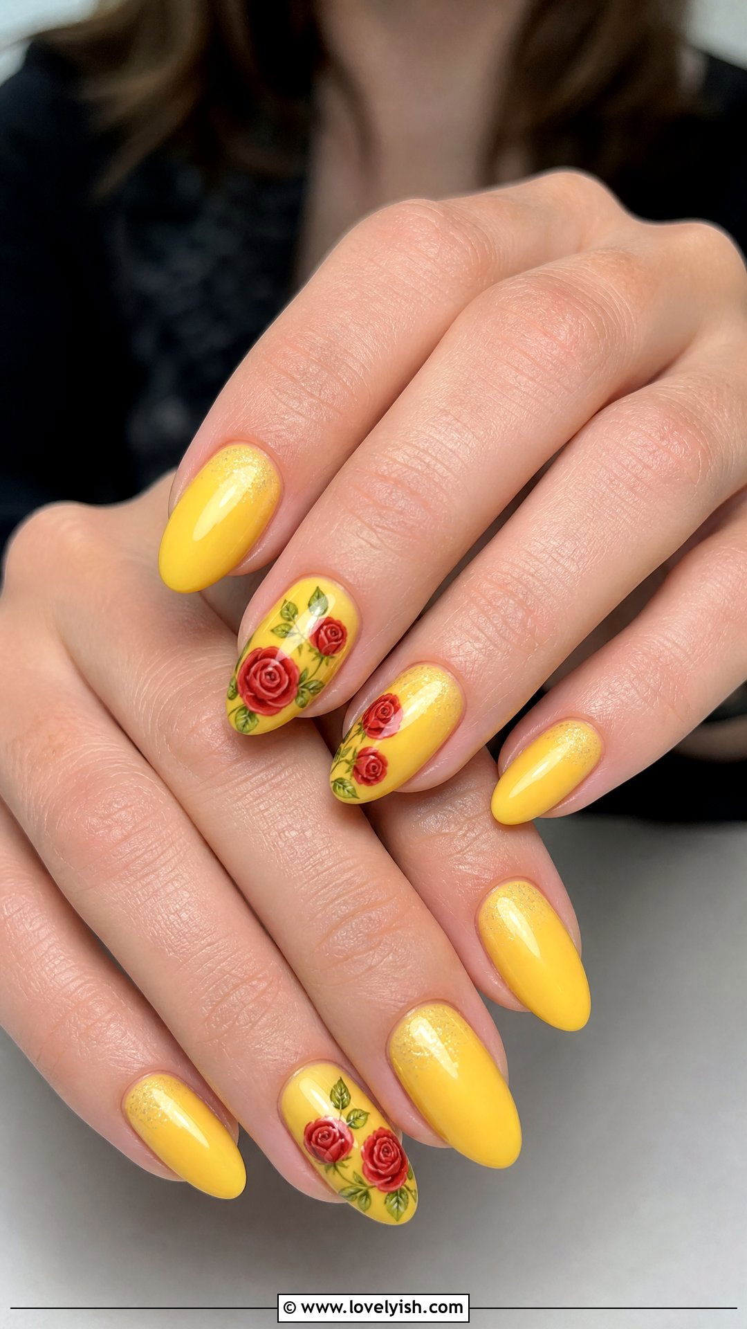 Belle Yellow Rose Nails - 50 disney nail designs - 50 disney nail designs