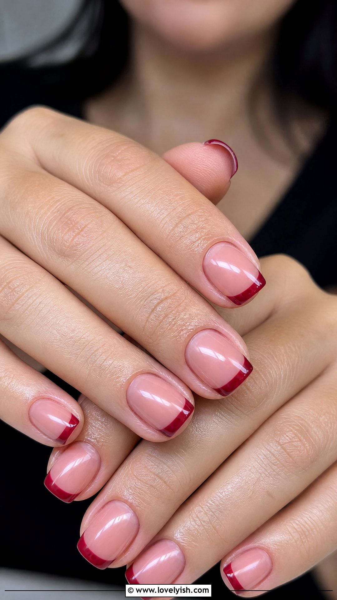 Berry Red French Tip Short Square Nails - 50 short square nails - 50 short square nails