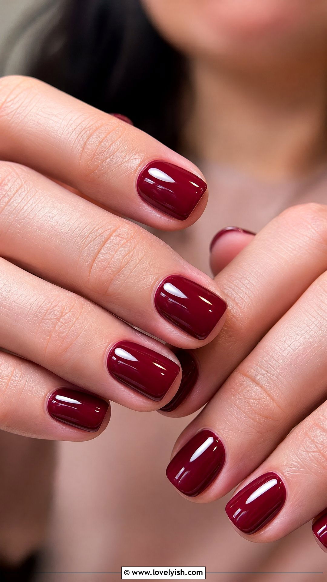 Berry Red Glossy Nails - 50 simple short nail designs - 50 simple short nail designs