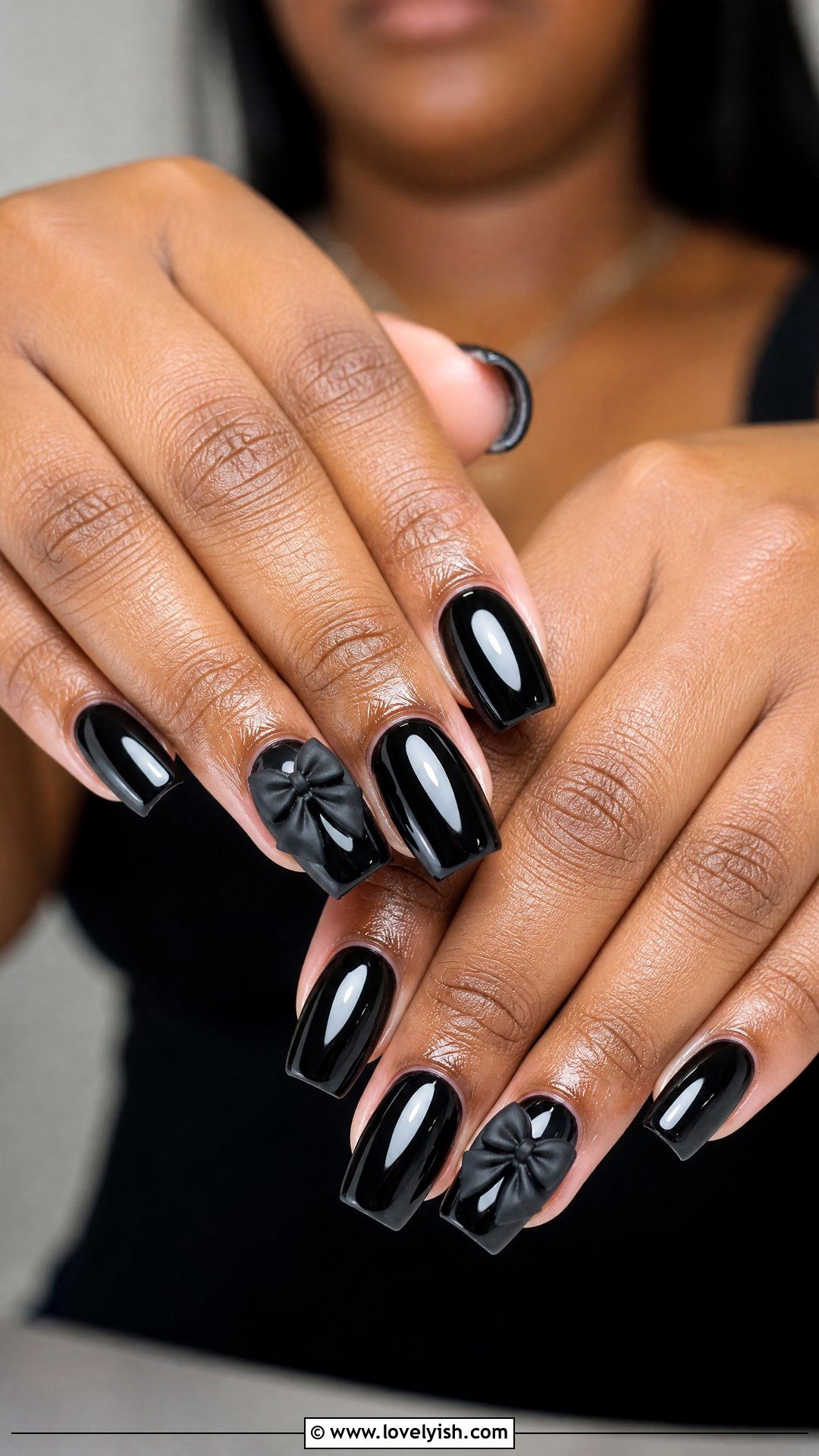Black 3D Bow Nails - 50 black nails - 50 black nails