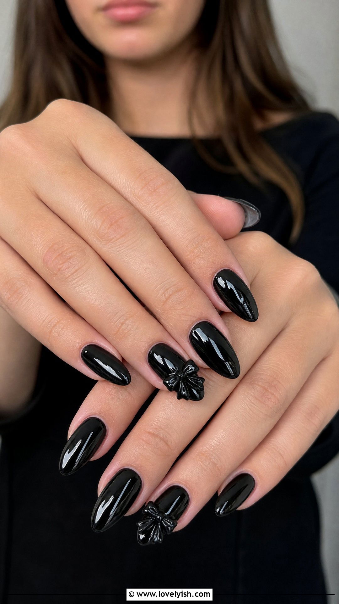 Black 3D Bow Nails - 25 black nails design ideas - 25 black nails design ideas