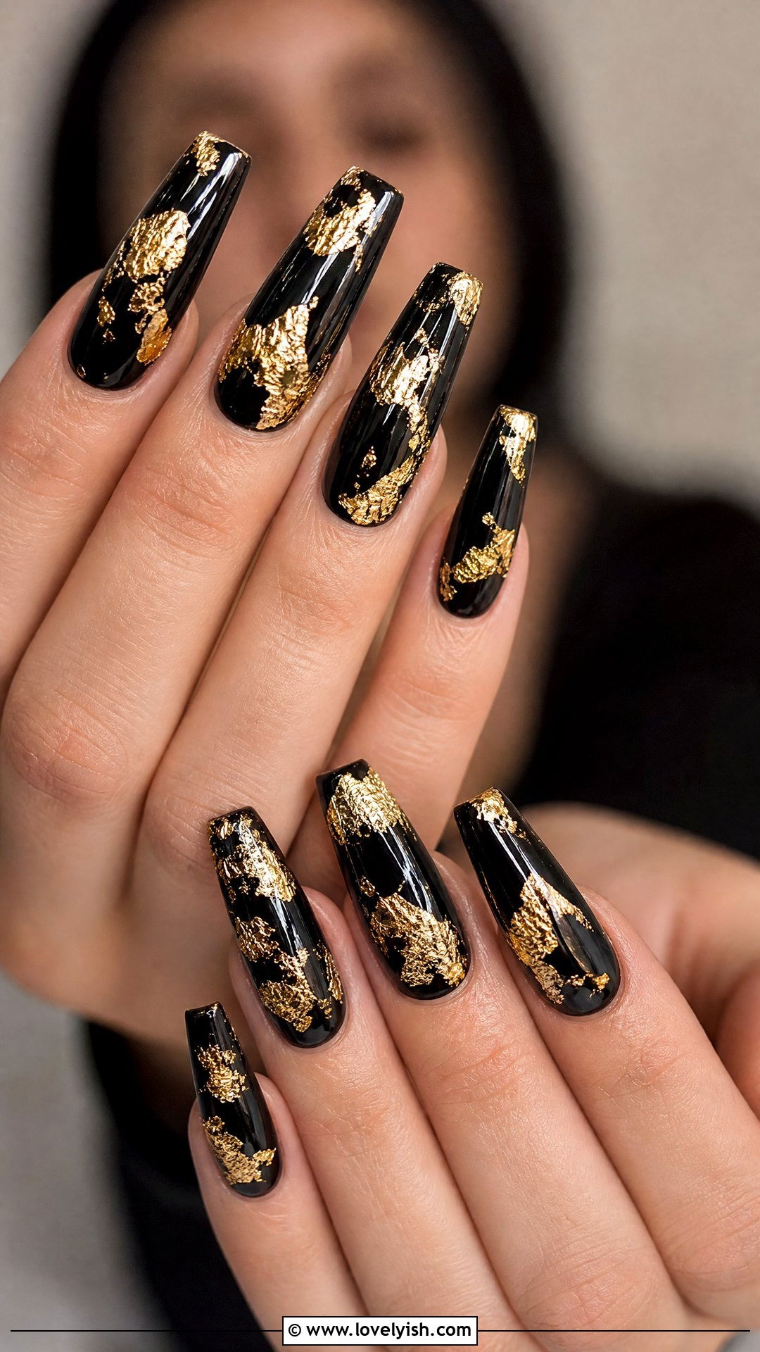 Black And Gold Foil Coffin Nails - 28 nail designs for long nails - 28 nail designs for long nails