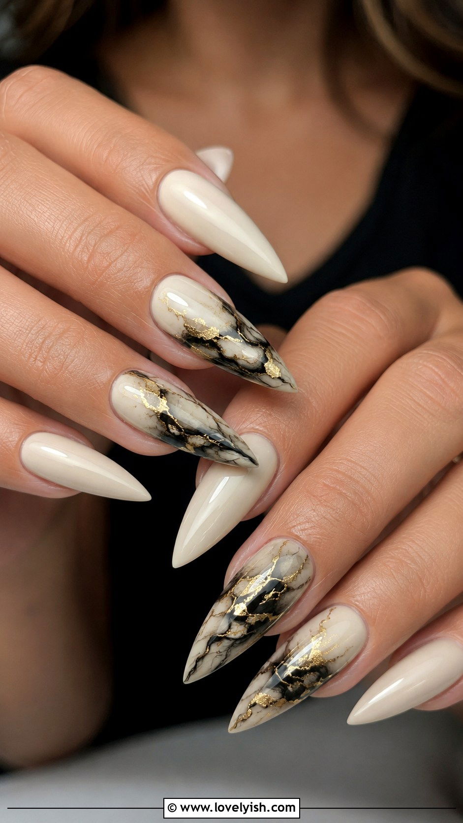 Black And Gold Marble Acrylic Nails - 33 acrylic nail ideas - 33 acrylic nail ideas