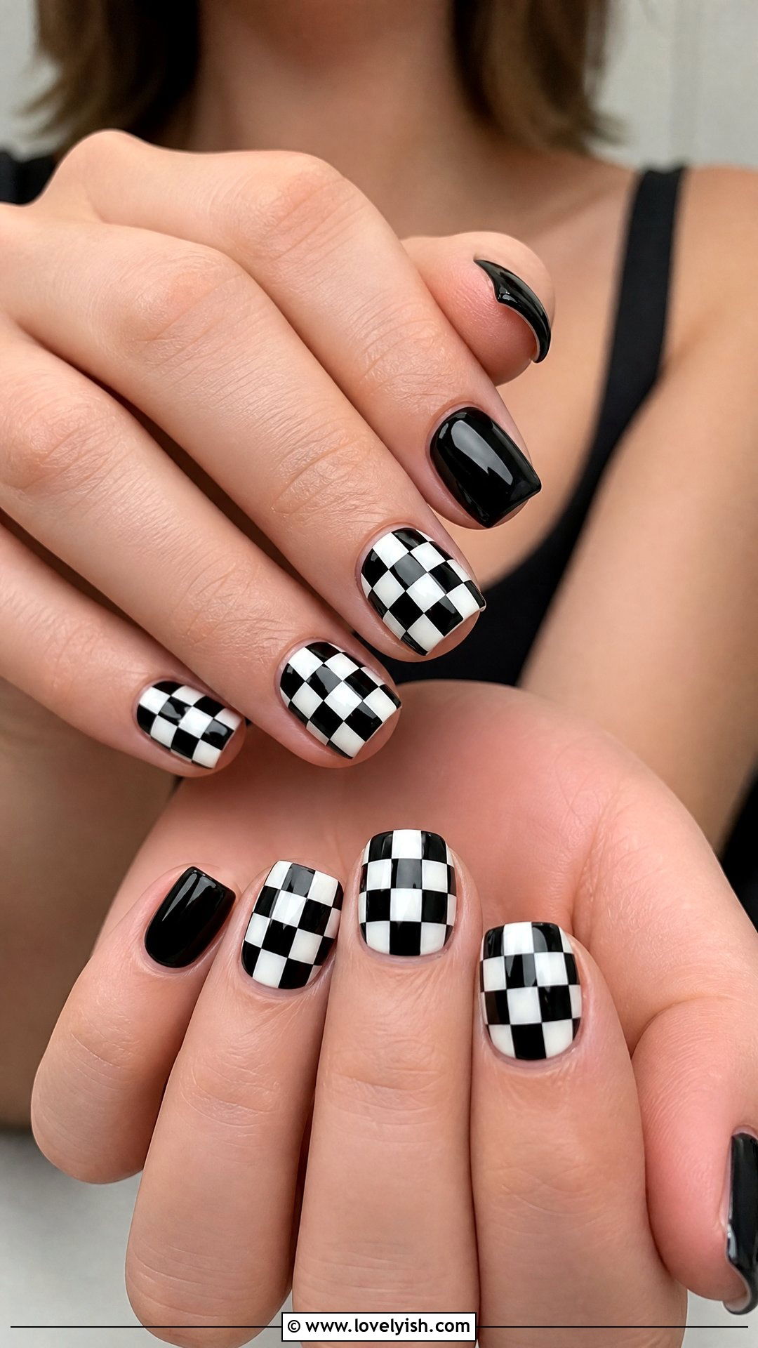 Black And White Checkerboard Short Nails - 35 short nails designs - 35 short nails designs