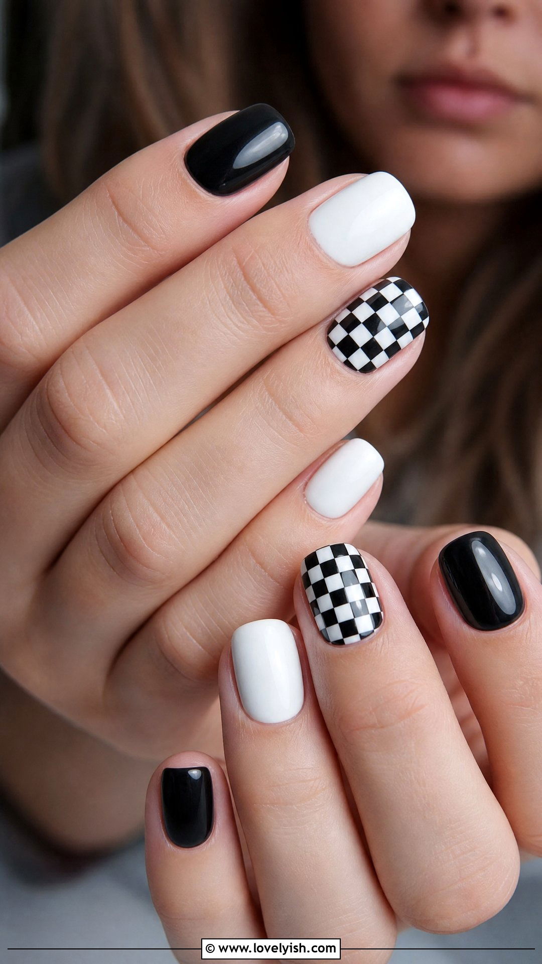 Black And White Checkered Short Acrylic Nails - 50 short acrylic nails - 50 short acrylic nails