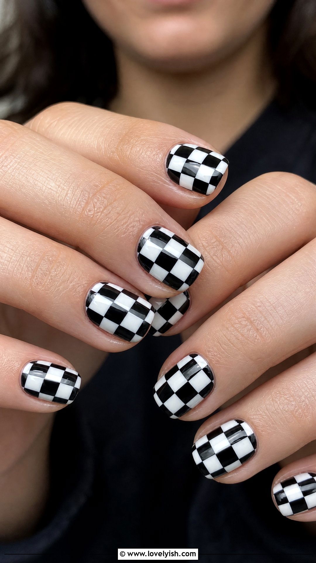 Black And White Checkered Short Square Nails - 50 short square nails - 50 short square nails