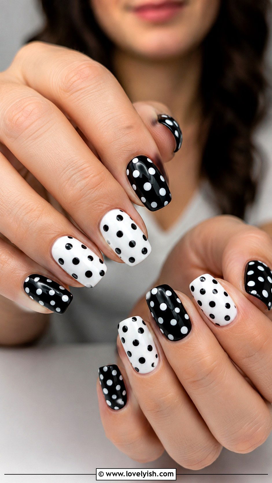 Black And White Polka Dot Nails - 46 nail inspo - 46 nail inspo