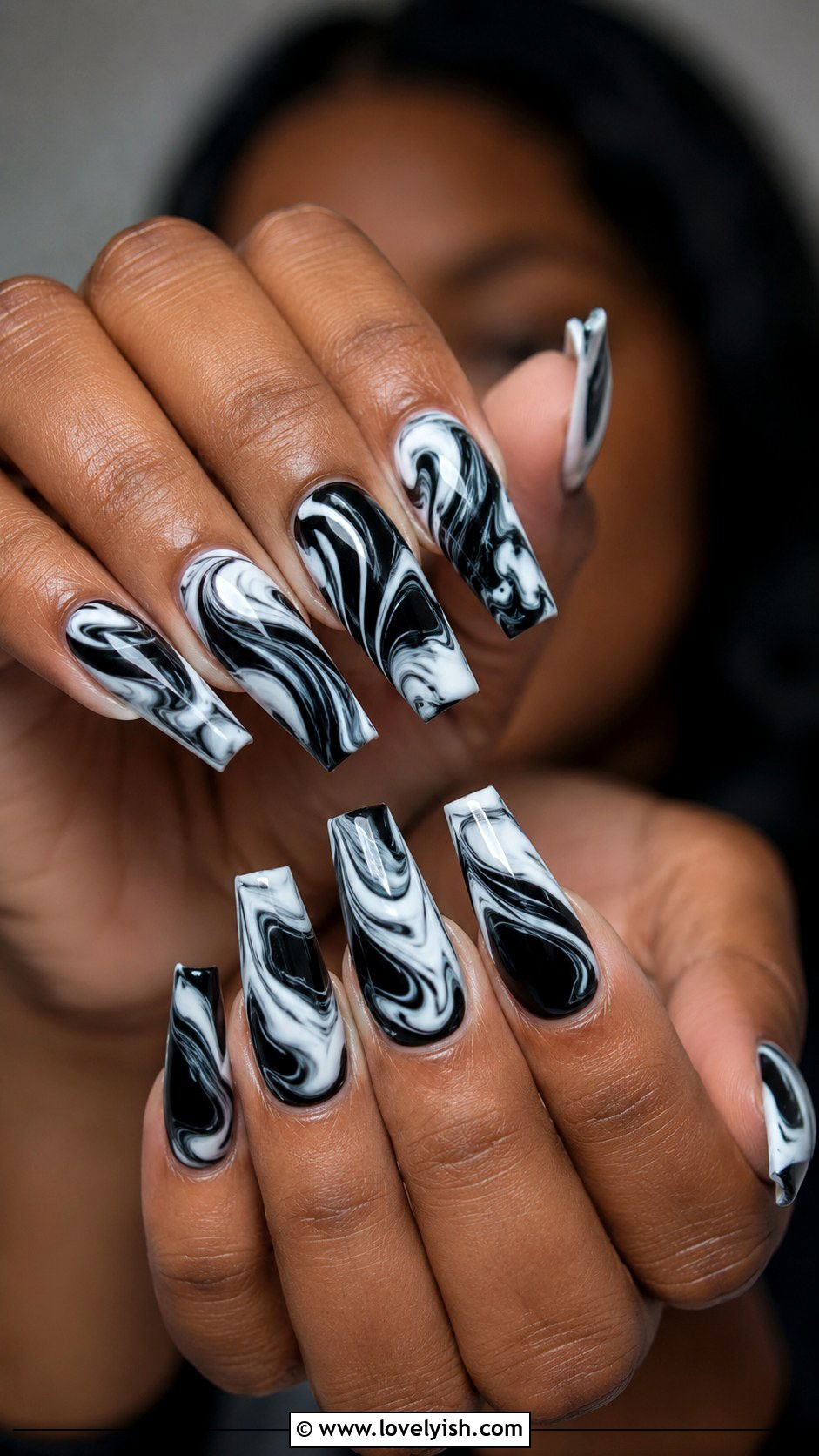 Black And White Swirl Marble Nails - 38 marble nail designs - 38 marble nail designs