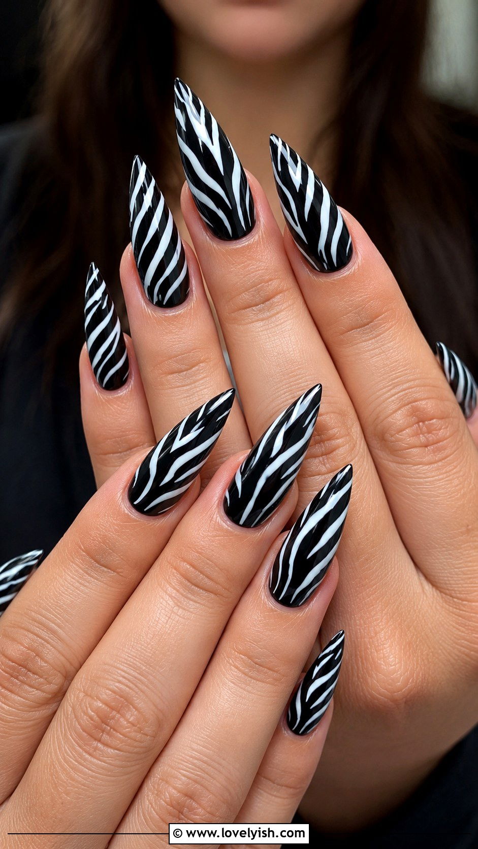 Black Base Zebra Print Nails - 50 zebra print nails - 50 zebra print nails