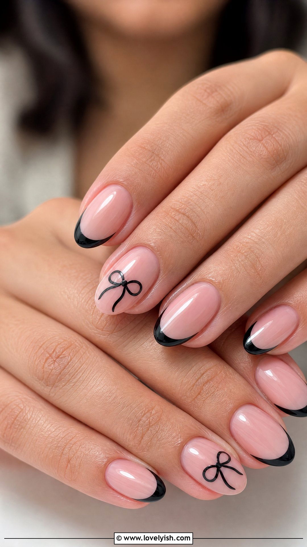 Black Bow Accent Nails - 50 short black nail designs - 50 short black nail designs