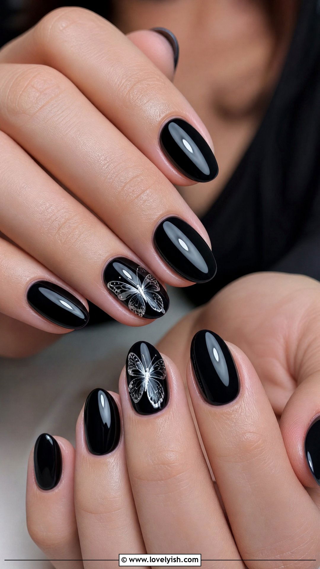 Black Butterfly Nails - 50 short black nail designs - 50 short black nail designs