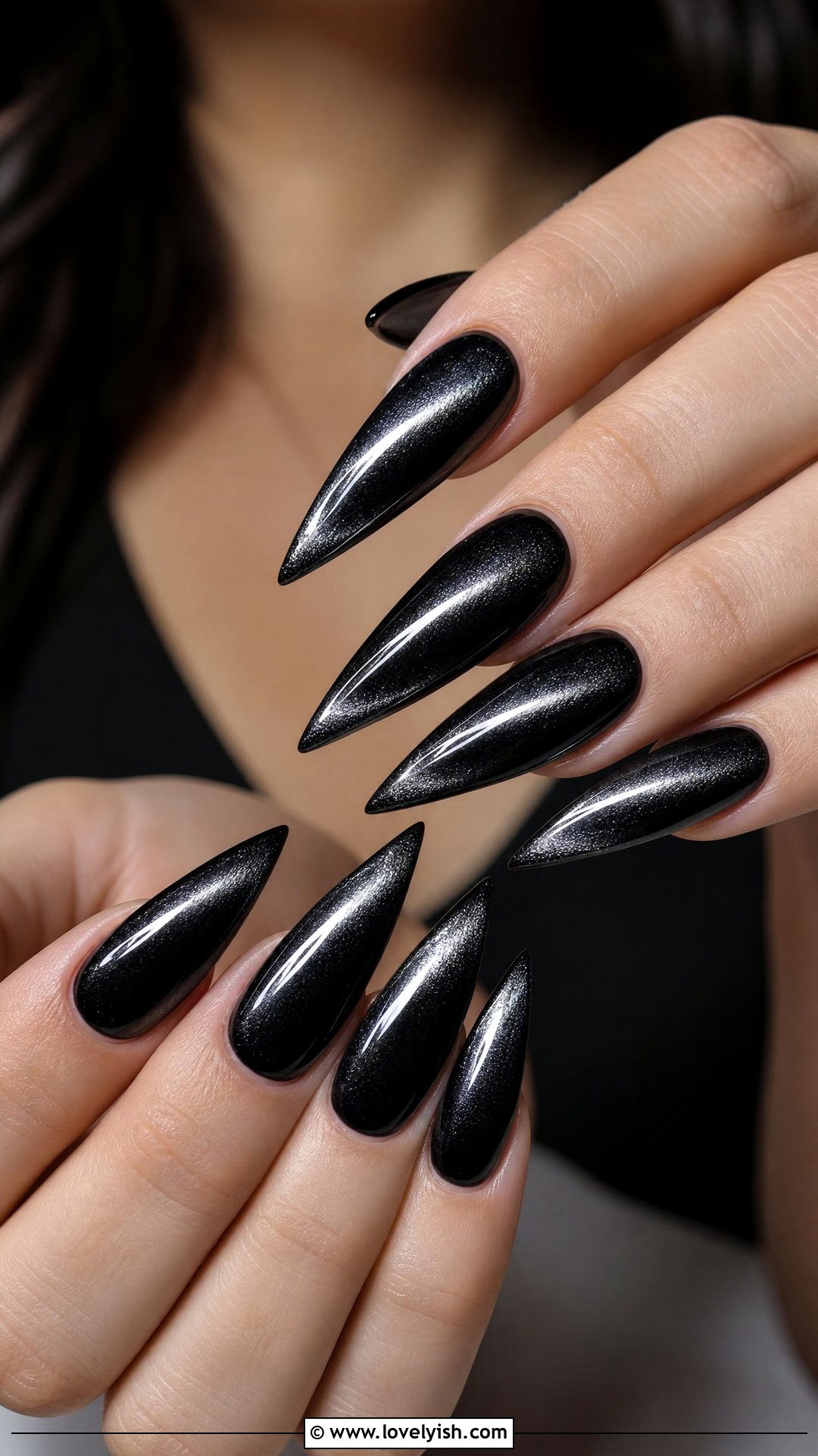 Black Cat Eye Long Stiletto Nails - 50 long stiletto nails - 50 long stiletto nails