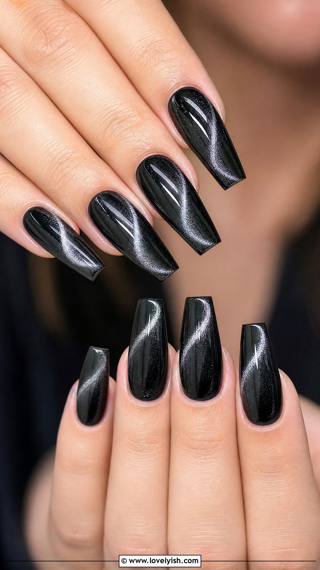 Black Cat Eye Magnetic Nails - 50 goth nails - 50 goth nails