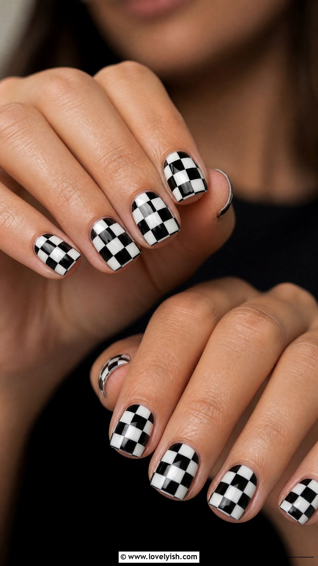 Black Checkerboard Nails - 50 short black nail designs - 50 short black nail designs