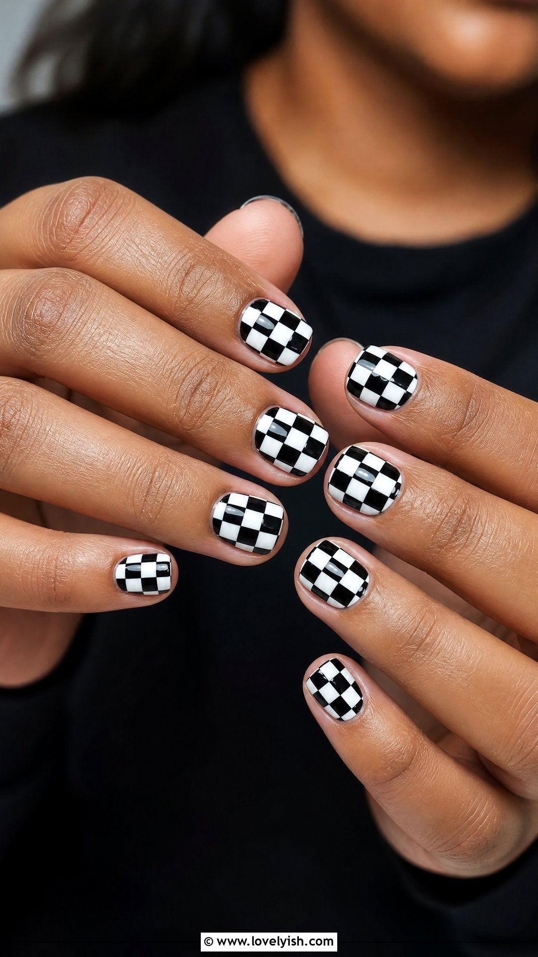 Black Checkered Nails - 50 black nails - 50 black nails