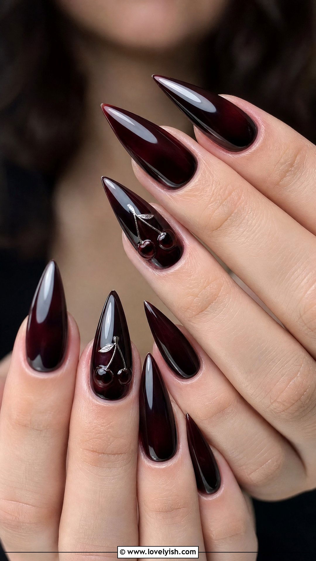 Black Cherry Goth Nails - 50 cherry nails - 50 cherry nails