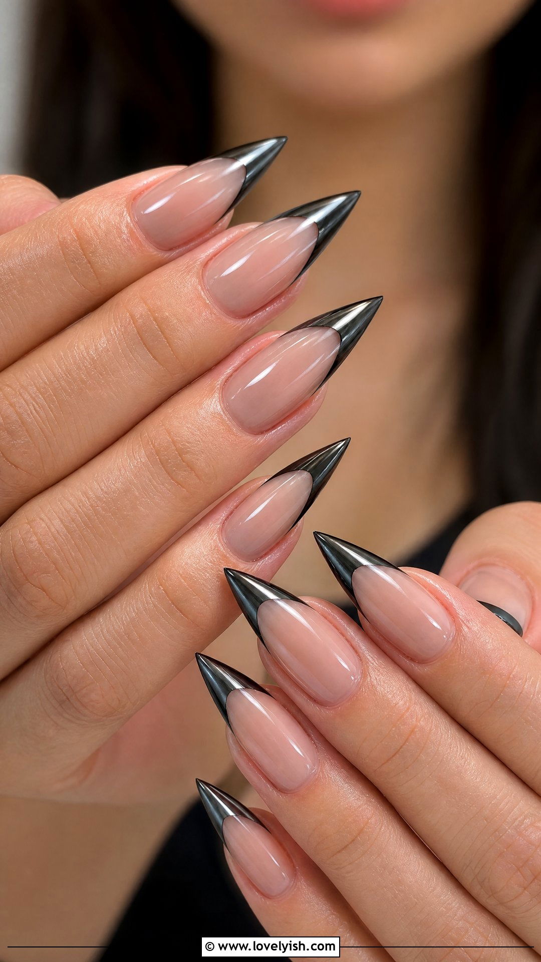 Black Chrome French Tip Nails - 50 chrome french tip nails - 50 chrome french tip nails
