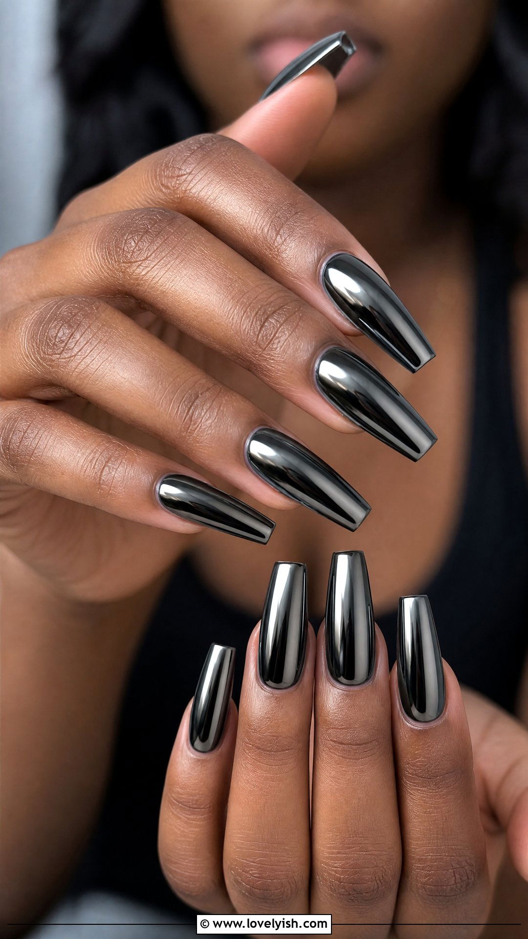 Black Chrome Mirror Nails - 50 black nails - 50 black nails