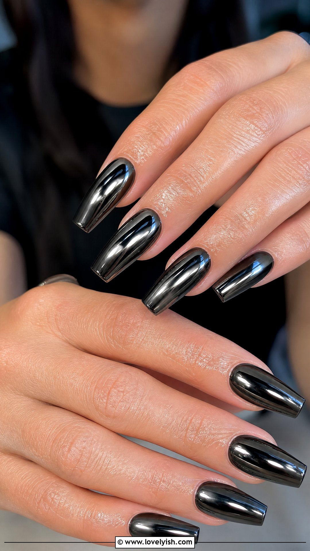 Black Chrome Mirror Nails - 50 dark nail designs - 50 dark nail designs