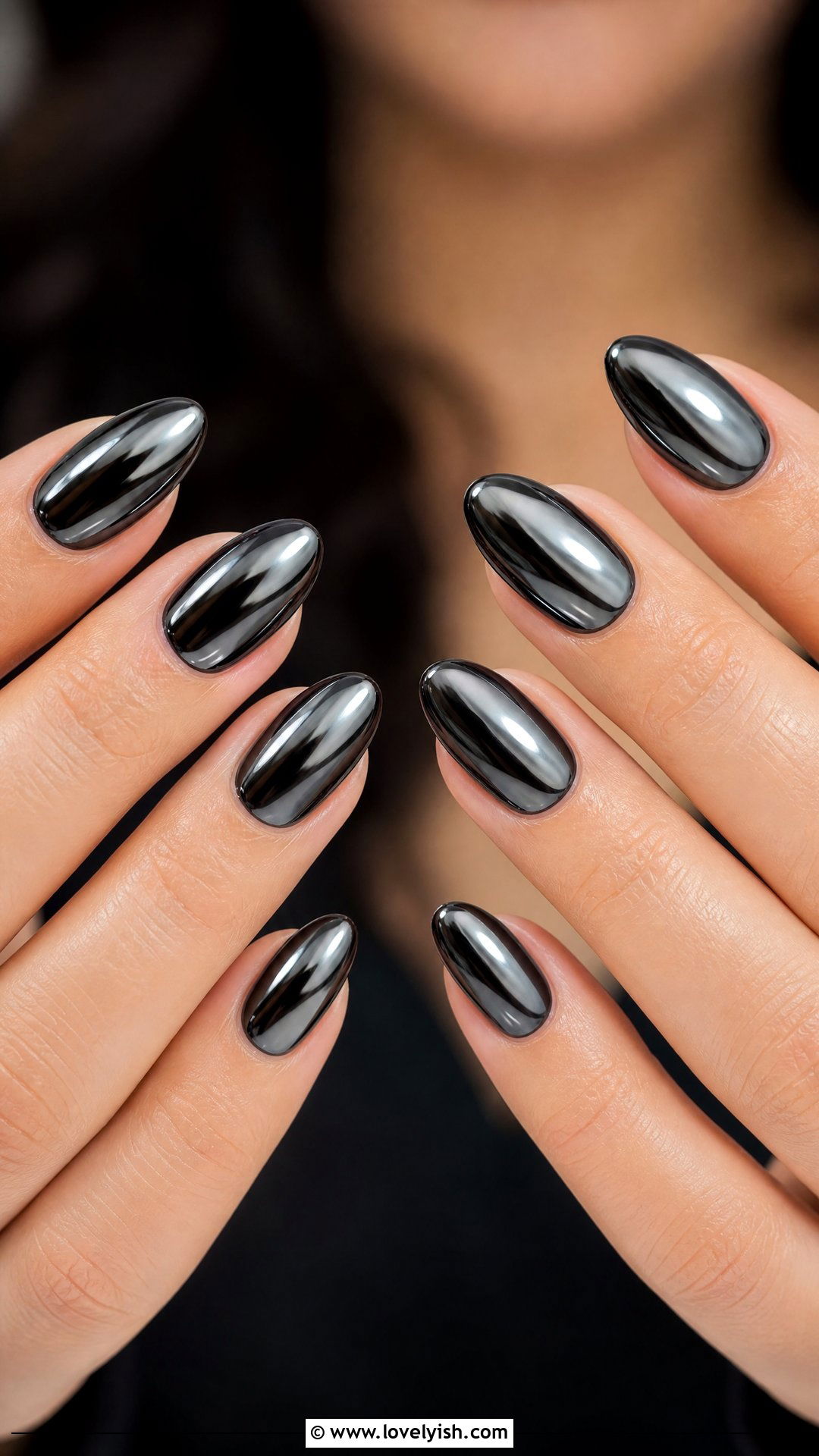 Black Chrome Mirror Nails - 50 goth nails - 50 goth nails