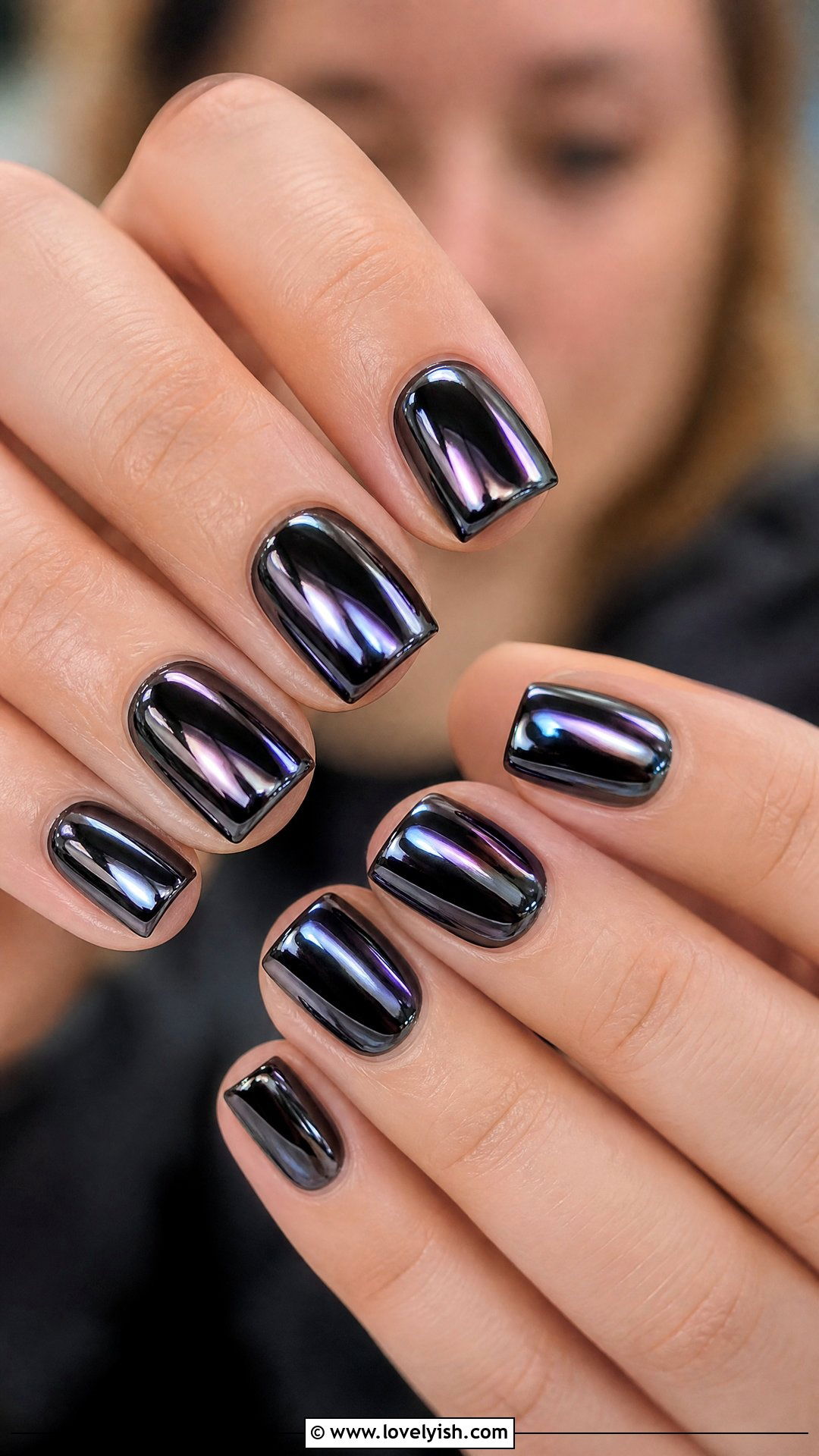 Black Chrome Nails - 50 short black nail designs - 50 short black nail designs