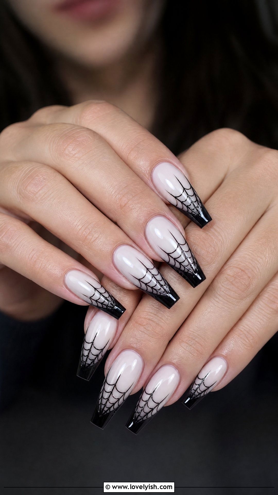 Black Cobweb Tip Nails - 50 goth nails - 50 goth nails
